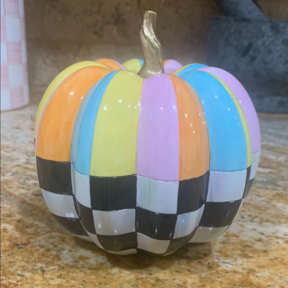 Mackenzie Childs Colorful Striped Decorative Pumpkin